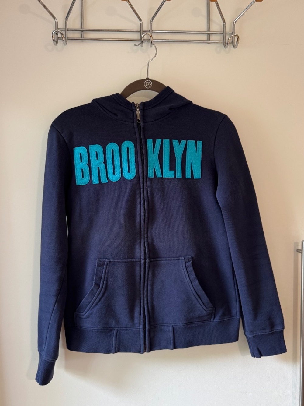 Brooklyn Industries Navy Full Zip Hoodie Fleece Lined Blue Graphic Size Small